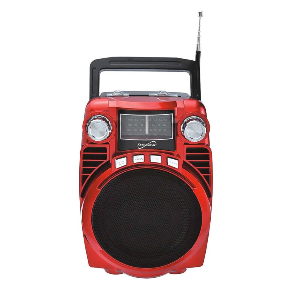 New Red Supersonic SC-1390BT Portable Rechargeable Speaker +Bluetooth + Radio